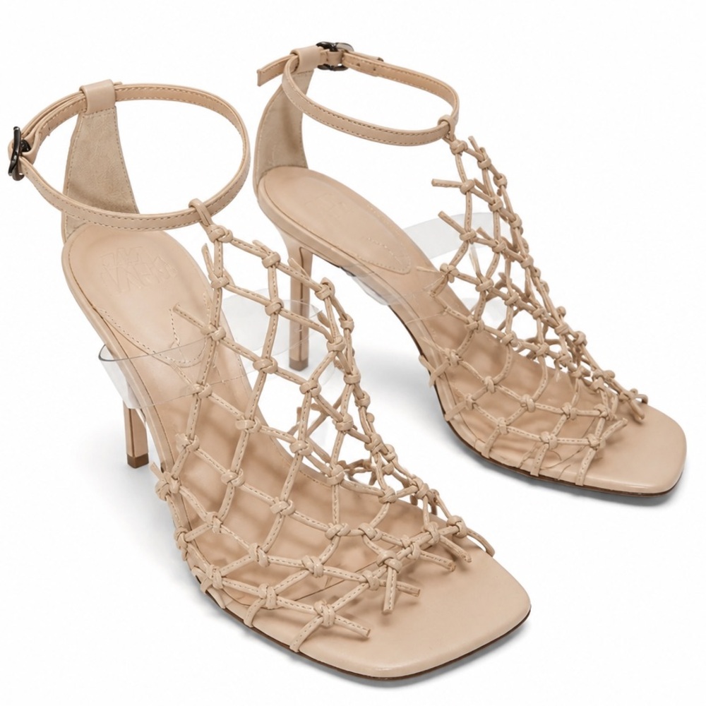 IXOS Women’s Soft Nude Leather Knotted Net Ankle-Strap Comfort Heels